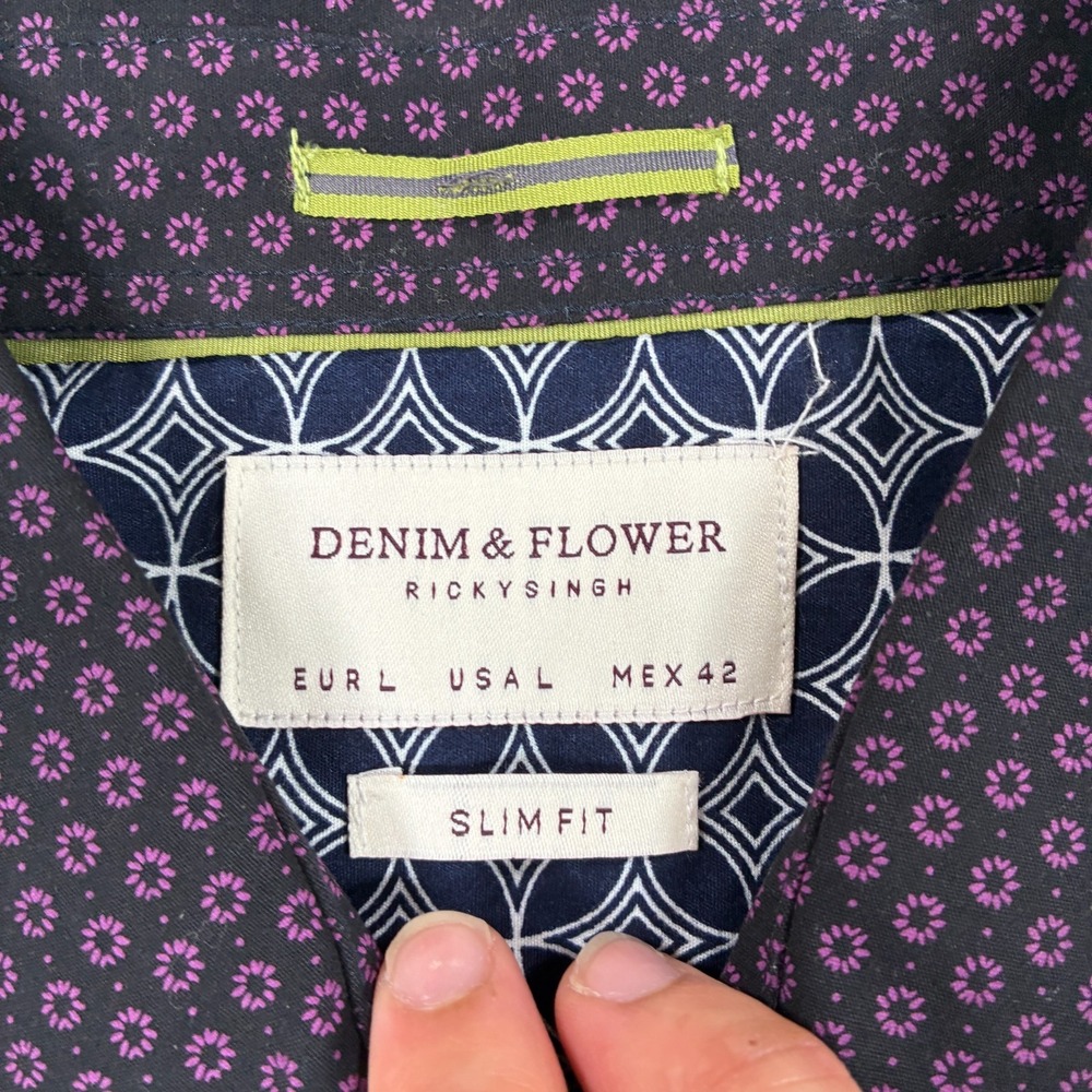 Denim & Flower Ricky Singh Mens Large Slim Fit Button Up Shirt Purple Floral - Picture 4 of 9